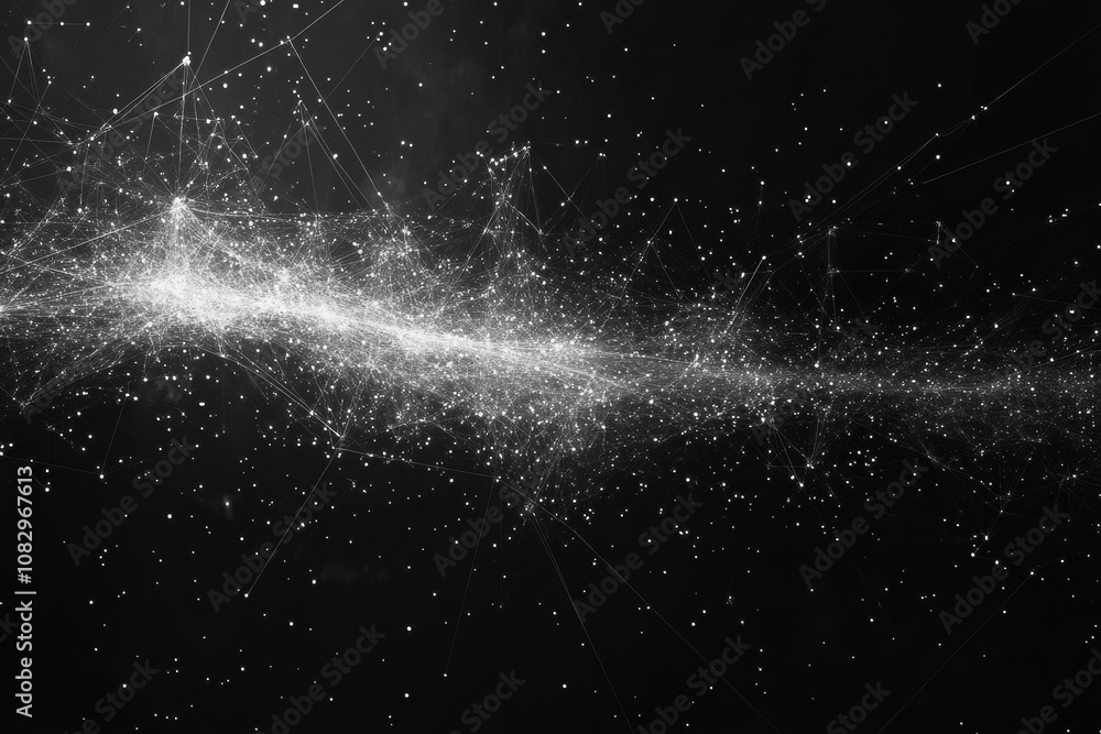 Poster this visual displays a schematic of a data cloud, featuring intricate lines extending outward, illus