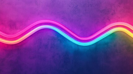 Wavy neon light in pink, blue, and yellow on a textured purple and blue background.