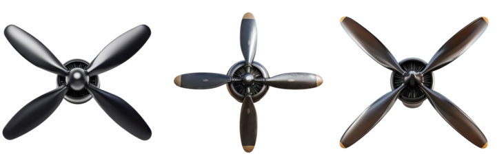 Aircraft propeller isolated on transparent background, Set of