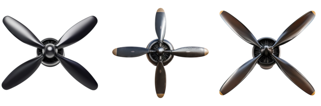 Aircraft propeller isolated on transparent background, Set of