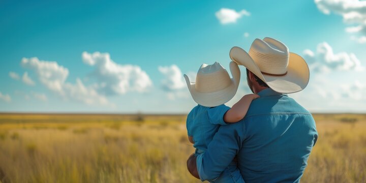 father and son look at the plot of land