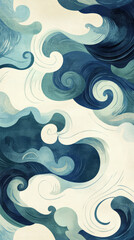 Fototapeta premium Illustration of a minimalist, swirling whirlpool pattern with shades of calming blues and greens