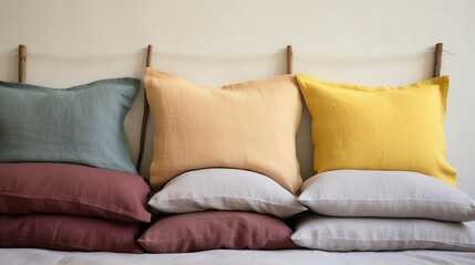 A photo of a set of linen pillowcases in various