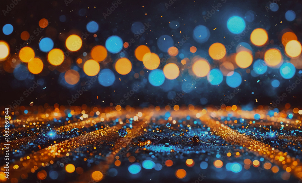 Aufkleber blurry image of a blue and orange background with many small circles