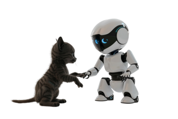 Advanced AI Robot Playing with a Cat