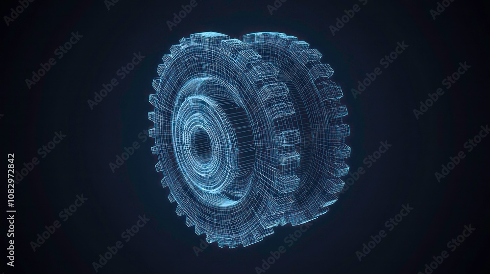 Aufkleber two blue glowing gears meshing together, creating a sense of futuristic technology.