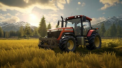 Fototapeta premium A photo of a tractor with a mower attachment