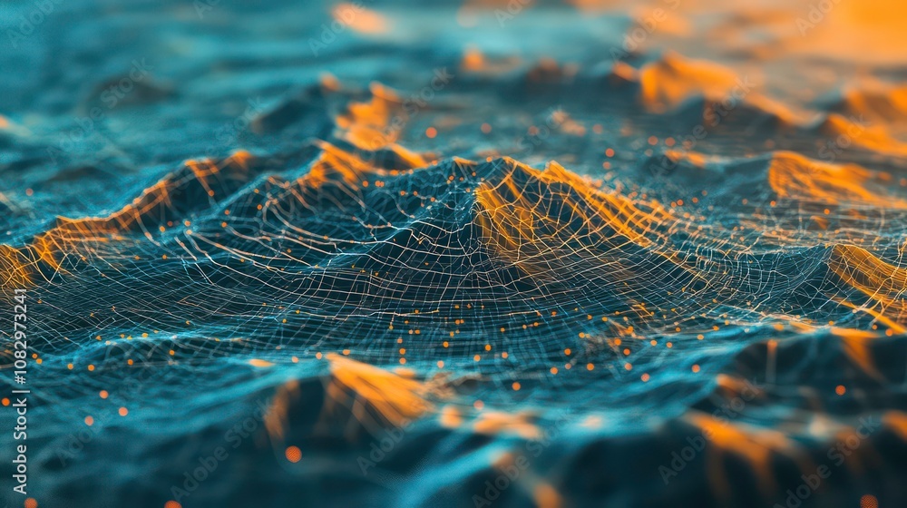 Poster using digital radar to map terrain, communication technology concept
