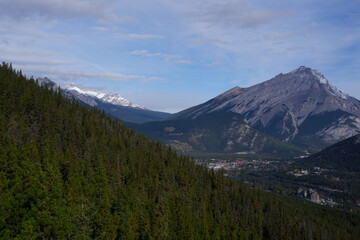 Photo of Cascade Mountain, Bow Valley, Bow River, Tunnel Mountain and town of Banff within Banff National Park in Alberta, Canada.