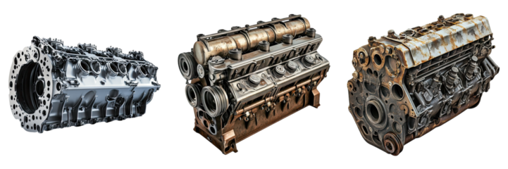 Automatic part engine block isolated on transparent background, Set of