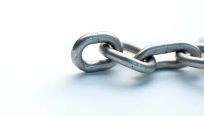 Obraz premium industrial-grade chain link with a glossy metallic finish, showing intricate details of the links, isolated on a bright white background, casting a subtle shadow underneath create with ai