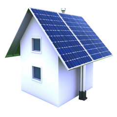 Modern house with solar panels on the roof, transparency background PNG
