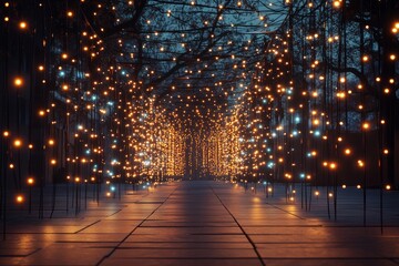 a room filled with yellow light particles