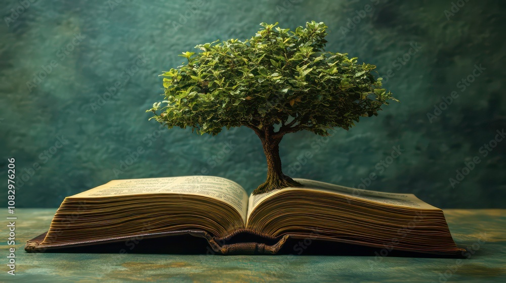 Poster A small tree grows from the pages of an open book, symbolizing knowledge and growth.
