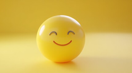 Fototapeta premium 3D rendering of a smiling emoji on yellow background.