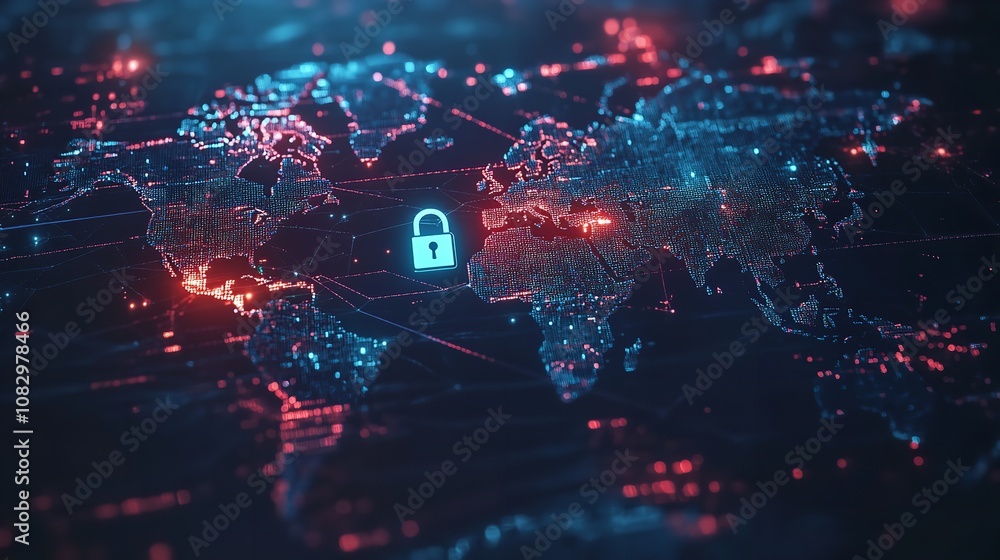 Poster cyber security padlock symbolizes the protection and safeguarding of digital assets and information 