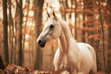 Obraz premium Majestic White Horse in Autumn Forest 
