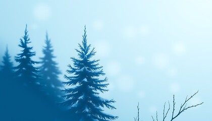 Obraz premium A minimalist Christmas-themed wallpaper with faint pine tree silhouettes and subtle snow-covered branches in cool blue and white tones for a calm winter look.