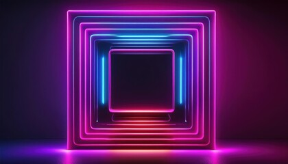 Fototapeta premium A neon frame with a square shape in the middle, frame , space for text