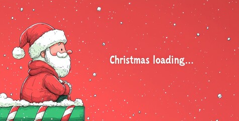 Festive Santa with Christmas loading message on red background