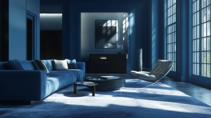 Fototapeta premium Interior of a blue room with modern furniture