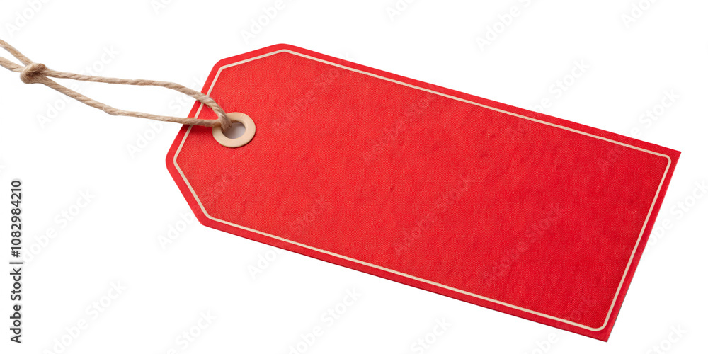 Poster a blank red tag with a string, perfect for labeling items or gifts in various creative projects. tra