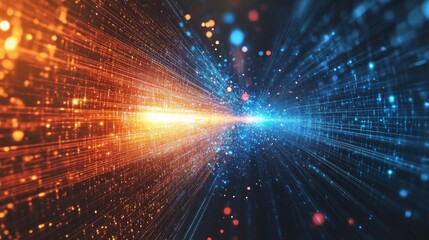 Obraz premium Neon explosion, futuristic data flow, hyper-speed space travel concept. 