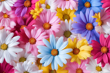 background, Colored daisies, many colors 