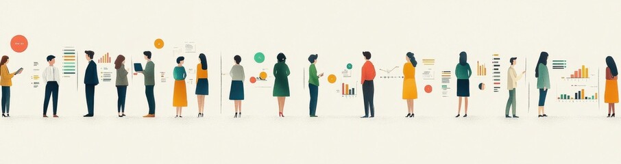 Naklejka premium Flat illustration of professionals analyzing data and business charts