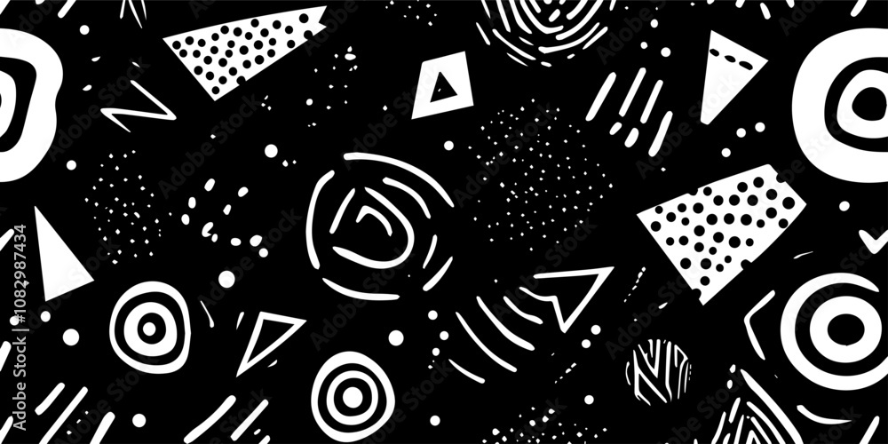 Poster a dynamic abstract pattern featuring monochromatic geometric shapes on a black background, perfect f