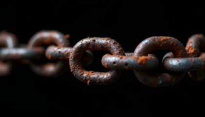 Obraz premium a rusted, weathered chain link, showing signs of age and corrosion, isolated against a black backdrop create with ai