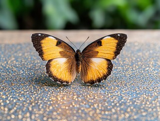 Vibrant butterfly on glittering surface