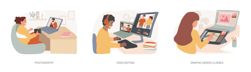 Obraz premium Creative online courses isolated cartoon vector illustrations se