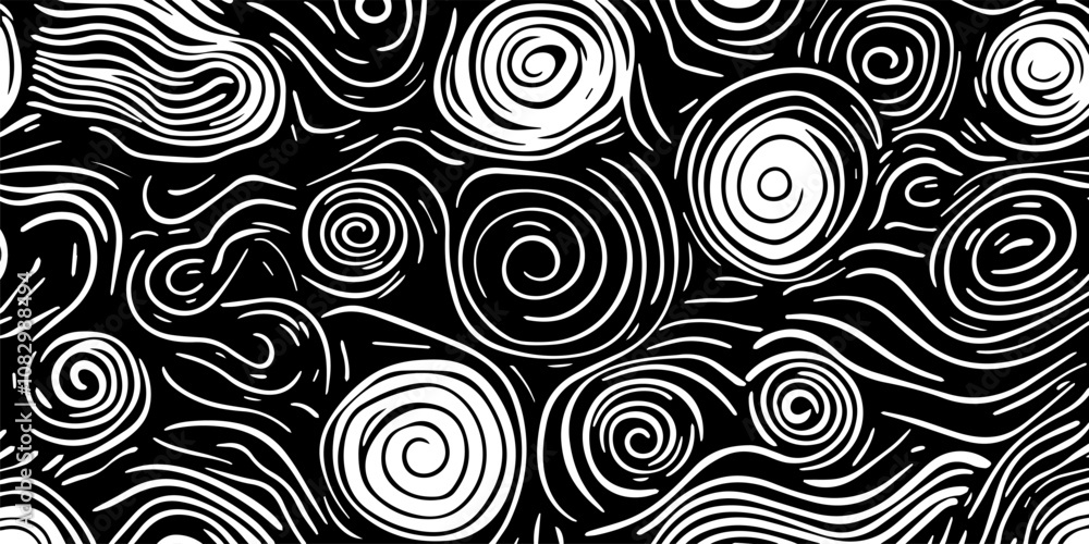 Poster abstract black and white pattern featuring swirling lines and intricate designs, ideal for backgroun