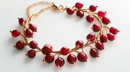 Obraz premium cherry and gold necklace isolated on blurred background
