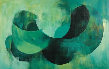 Abstract emerald green and white retro 70s overlapping shapes watercolor concept texture