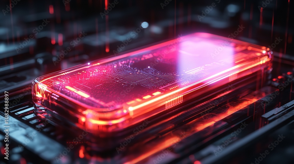Poster artificial intelligence smartphone with an interface translucent screen, technology futuristic