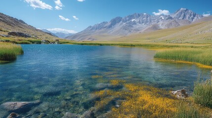  crystal clear lake surrounded by mountains