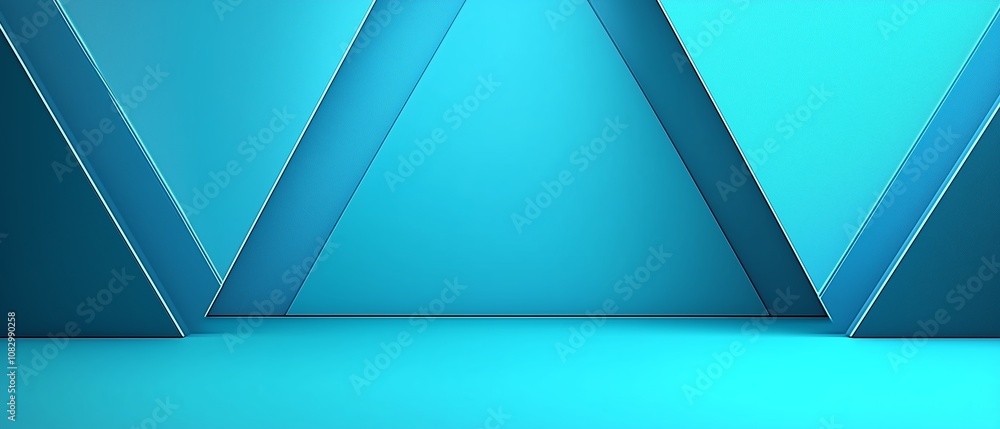 Poster blue background with a white triangle on it. the triangle is positioned in the center of the image a