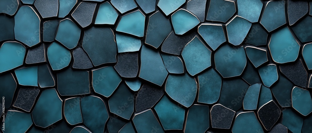 Poster blue background with many small blue squares. the squares are of different sizes and are scattered a