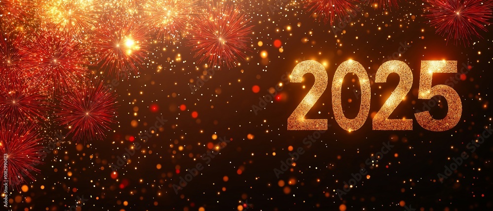 Poster bright red background with a large number of glittery stars. the number twenty is written in the mid