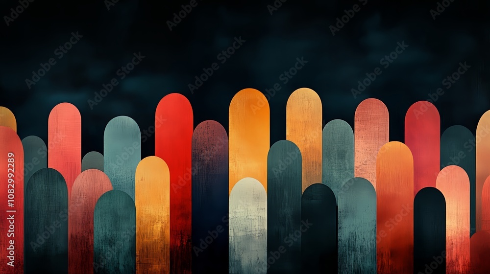Poster series of colorful rectangles with a dark background. the colors are bright and bold, creating a sen
