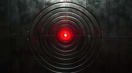 metallic target with brushed steel concentric rings, a glowing red bullseye in center, and a polished, modern design against a dark background