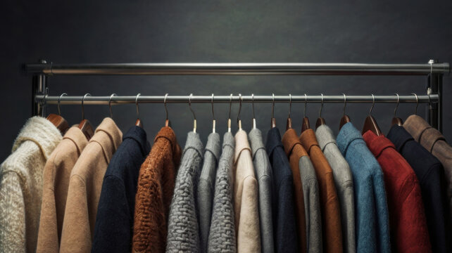 Perchero de invierno tienda de ropa consumismo
