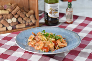 pasta in sauce with shrimp italian pasta noodles with seafood carbohydrate food