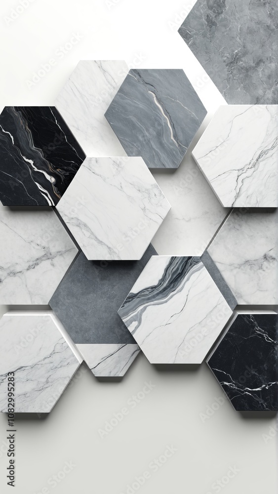 Poster modern hexagonal marble tiles with geometric pattern