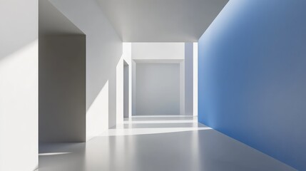 Obraz premium Modern Minimalist Interior with Natural Light and Soft Shadows Featuring Clean Lines and Abstract Design Elements in a Contemporary Space