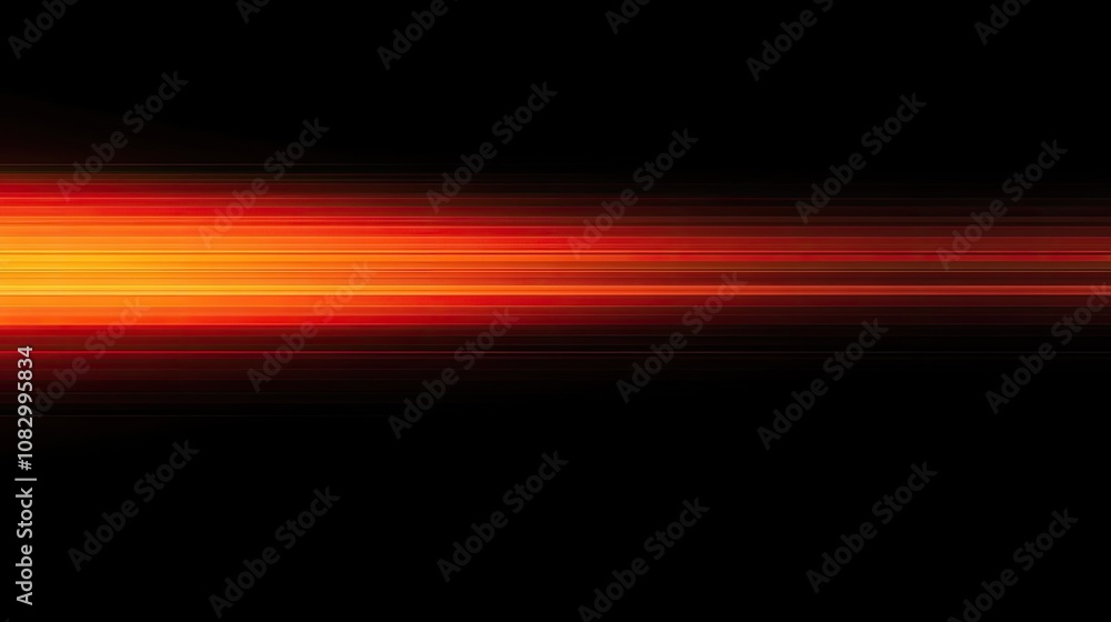 Poster Abstract vibrant horizontal light streaks in red and orange glowing colors on a black background, creating a dynamic and energetic visual effect for artistic projects