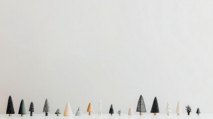 artful handmade christmas trees on light background, christmas card