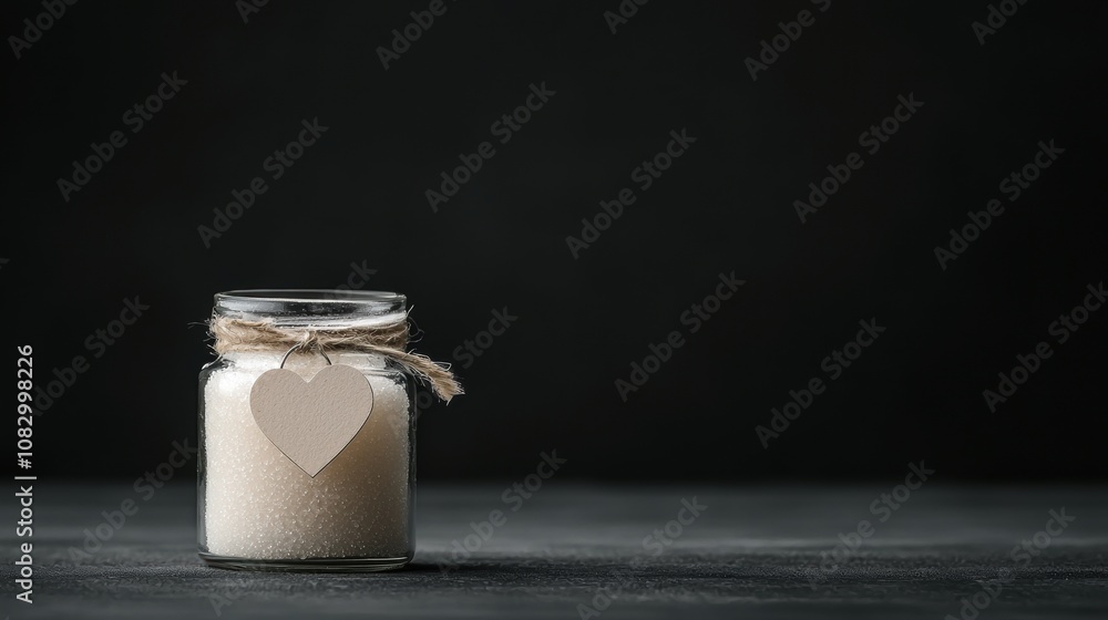 Poster a candle in a jar with a heart on it sits on a dark table